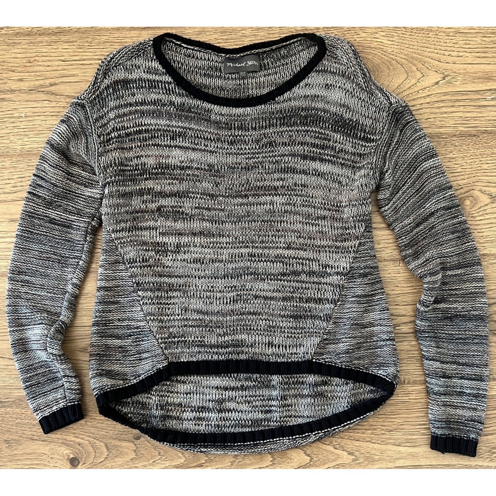 Michael Stars Space Dye Cotton Knit High Low Sweater Black Grey XS/S